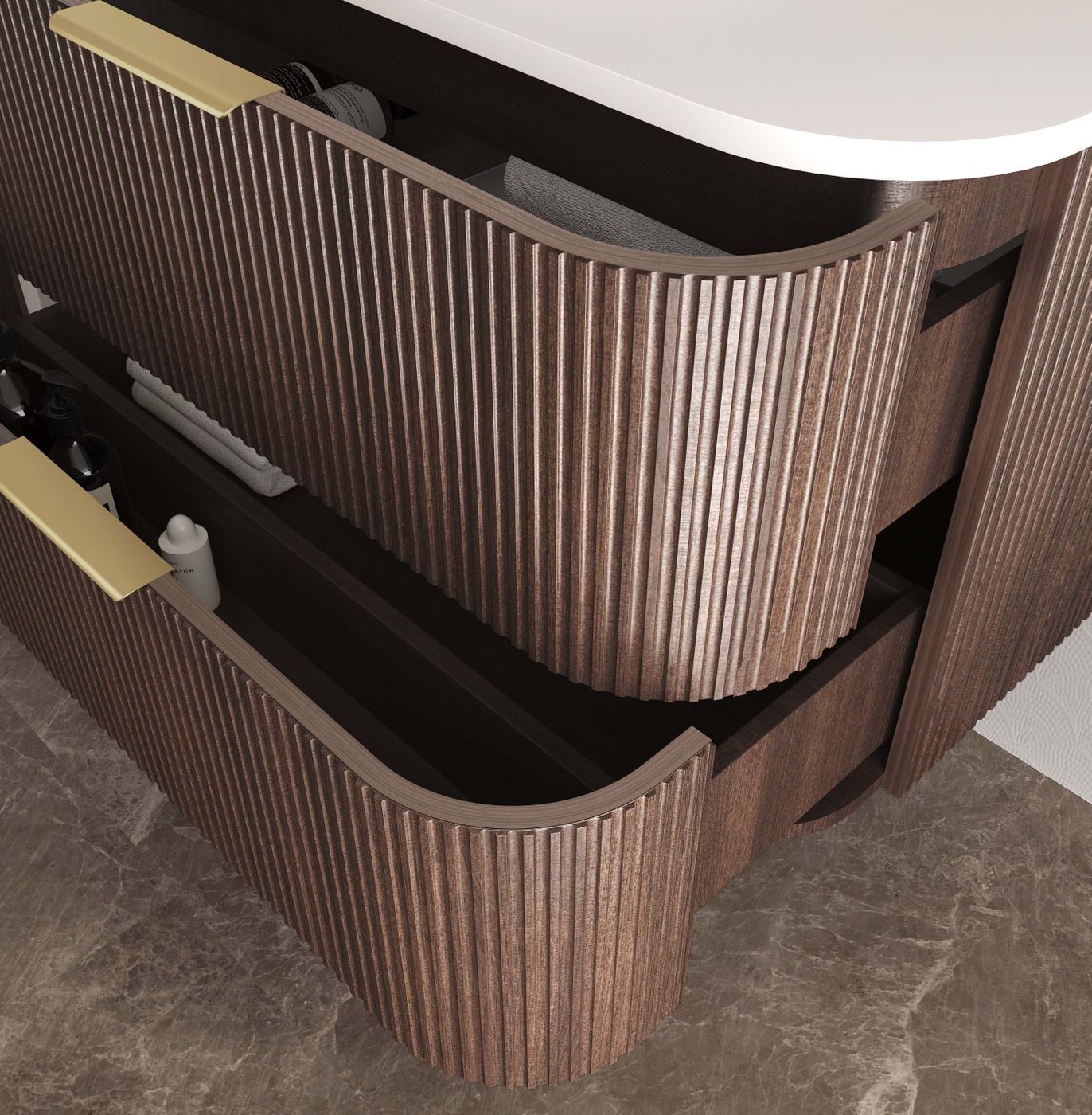 Otti Havana Fluted Wall Hung Curve Vanity | Sable Walnut