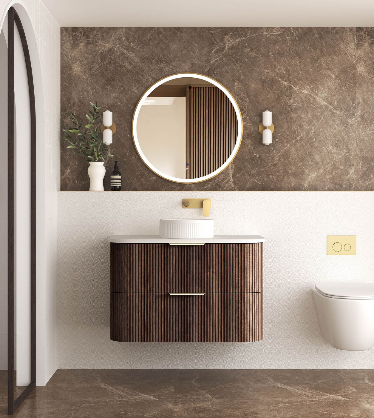Otti Havana Fluted Wall Hung Curve Vanity | Sable Walnut
