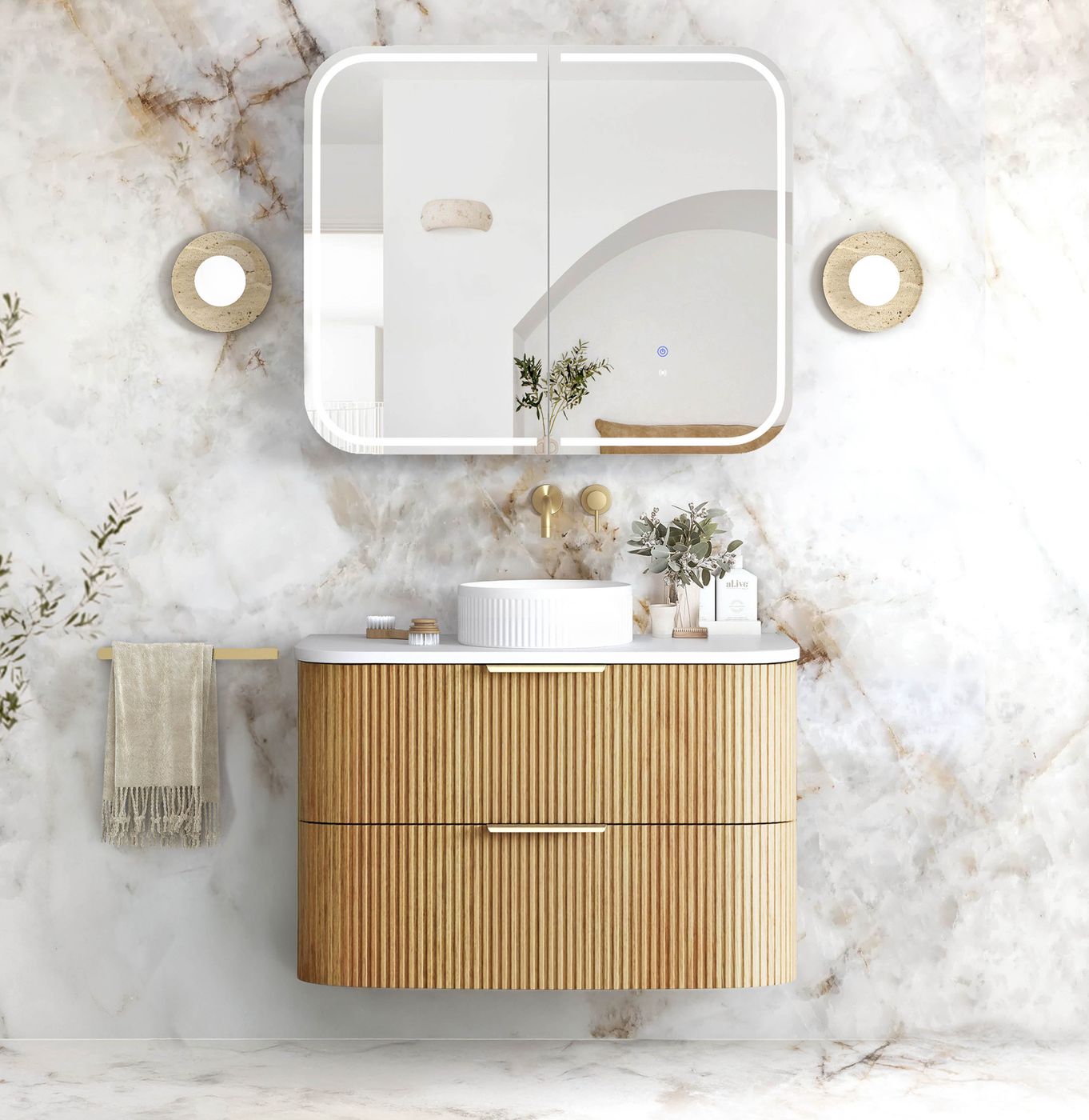 Otti Havana Fluted Wall Hung Curve Vanity | Woodland Oak