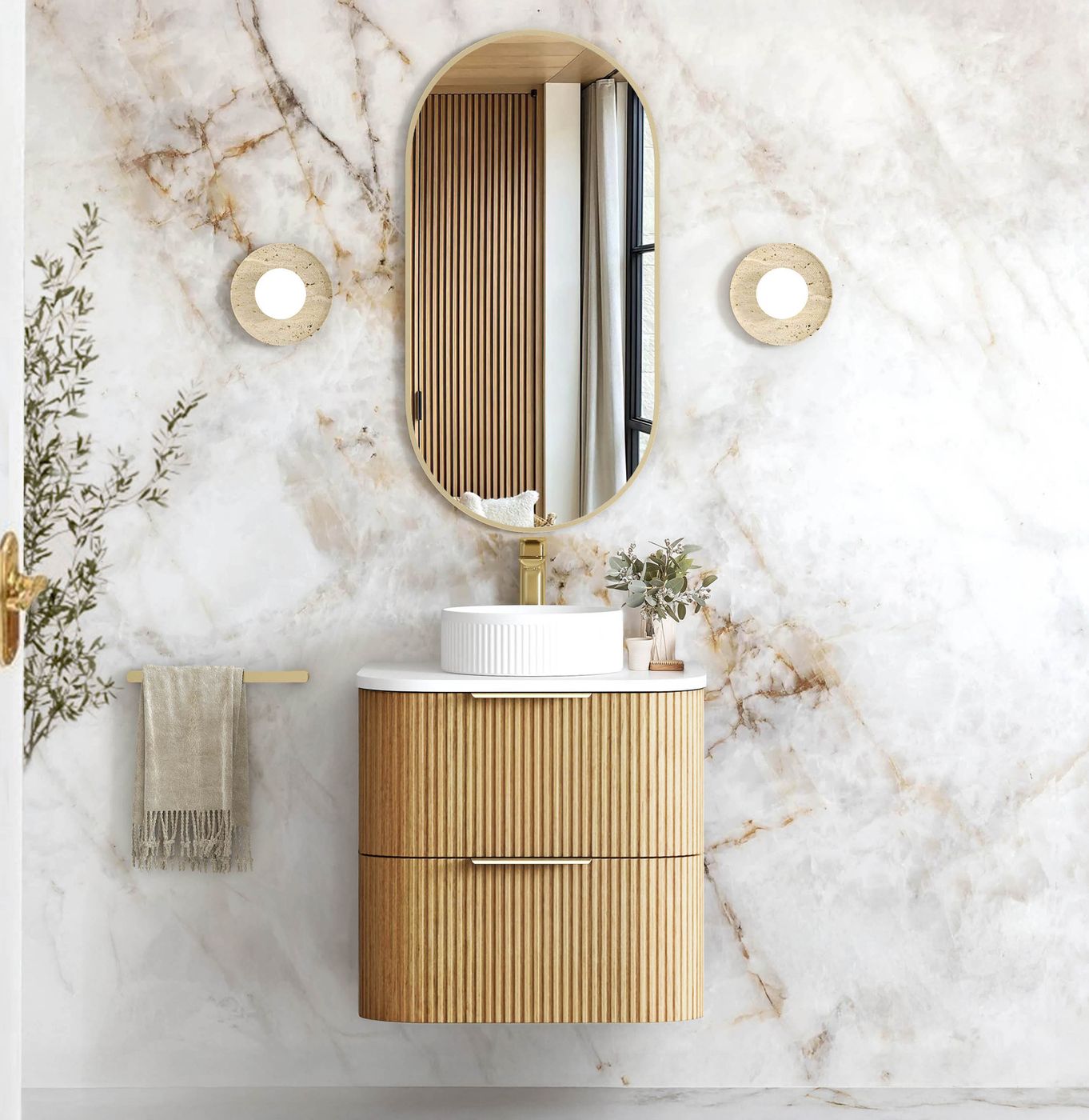 Otti Havana Fluted Wall Hung Curve Vanity | Woodland Oak