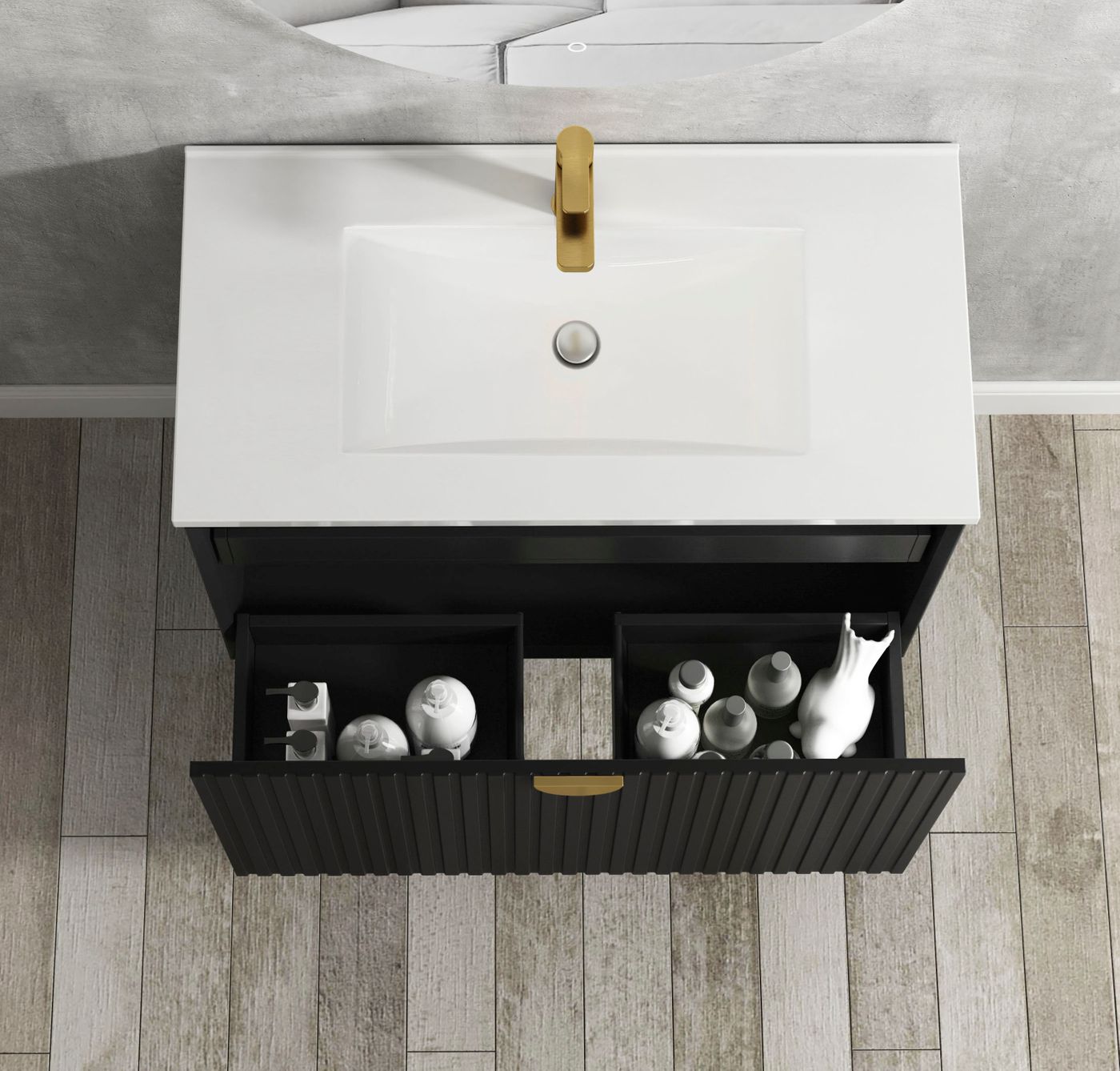 Otti Marlo Fluted Wall Hung Vanity | Matte Black