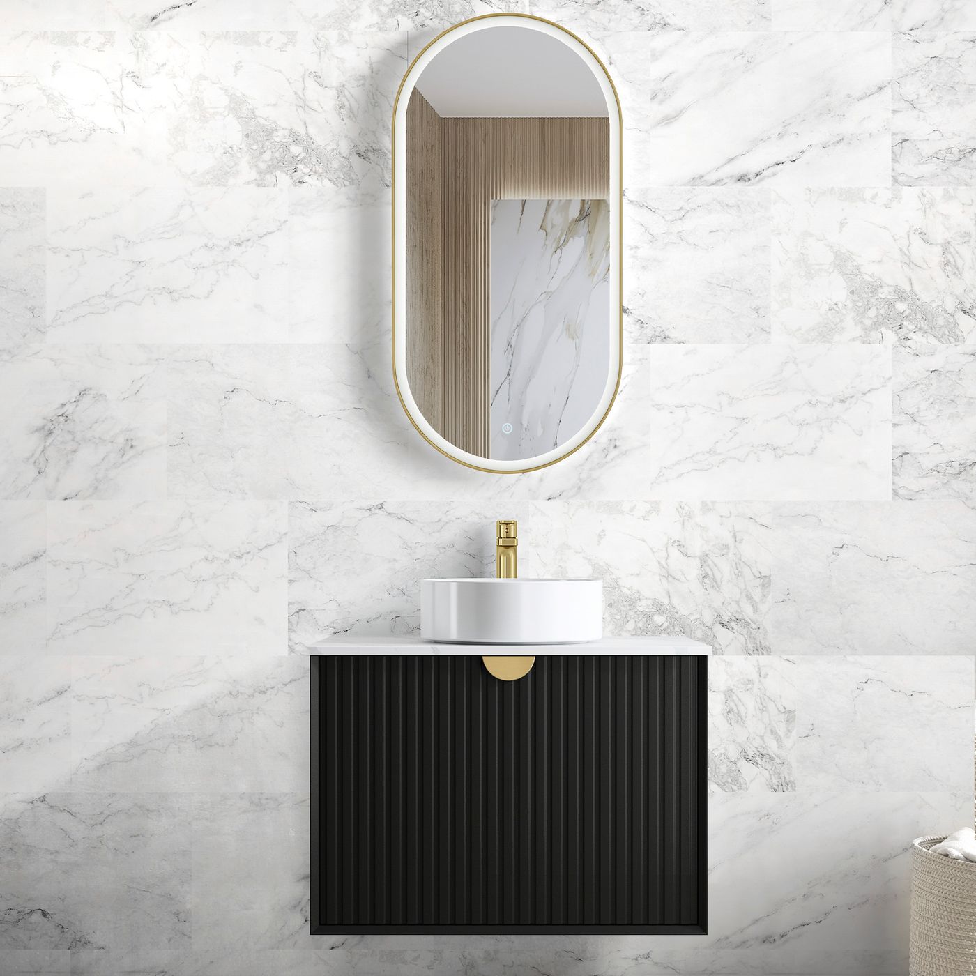 Otti Marlo Fluted Wall Hung Vanity | Matte Black