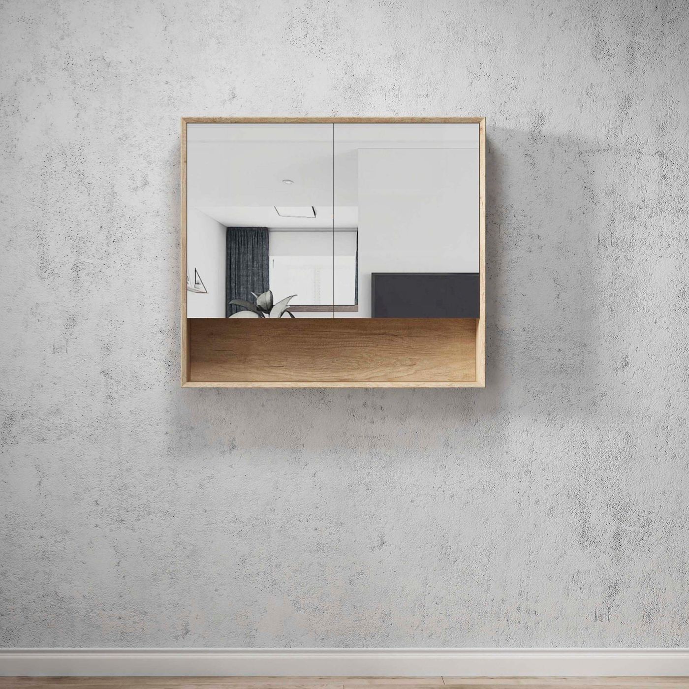 Otti Byron Shaving Cabinet With Shelf | Natural Oak & Woodland Oak