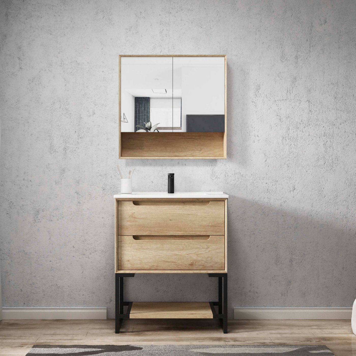 Otti Byron Shaving Cabinet With Shelf | Natural Oak & Woodland Oak