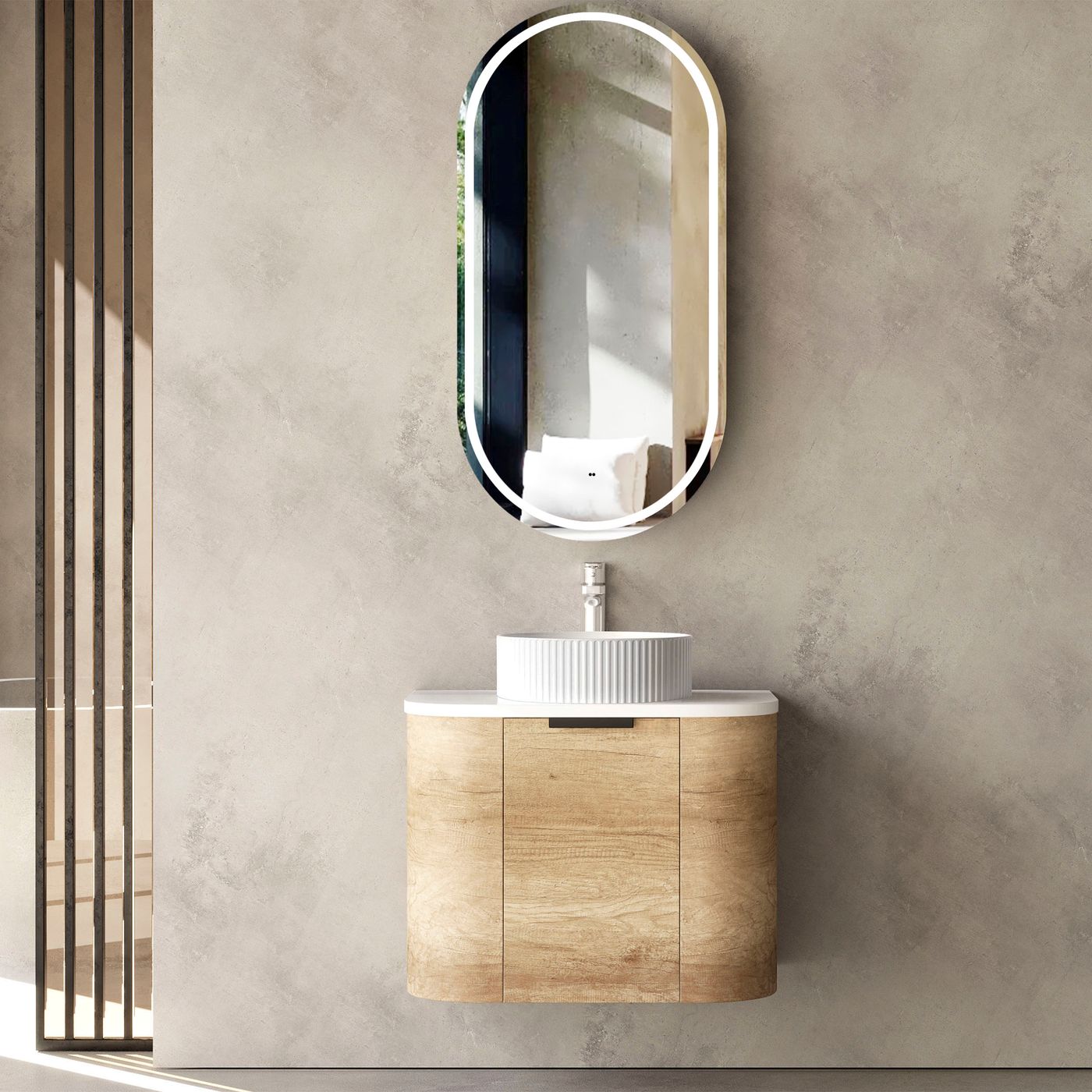 Otti Bondi Wall Hung Curve Vanity | Natural Oak & Black Oak