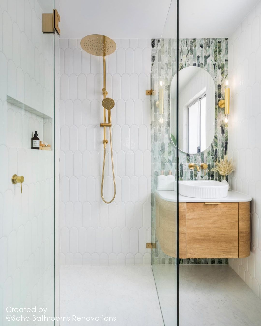 Otti Bondi Wall Hung Curve Vanity | Natural Oak & Black Oak