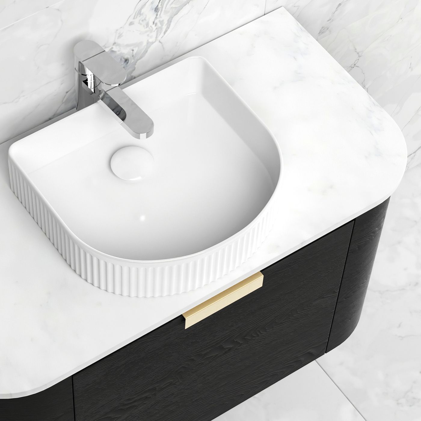 Otti Bondi Wall Hung Curve Vanity | Natural Oak & Black Oak