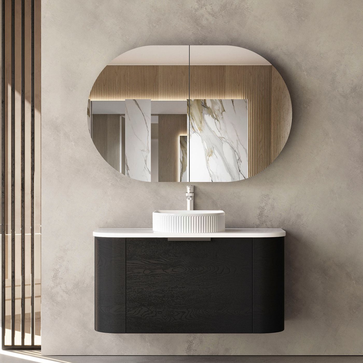 Otti Bondi Wall Hung Curve Vanity | Natural Oak & Black Oak