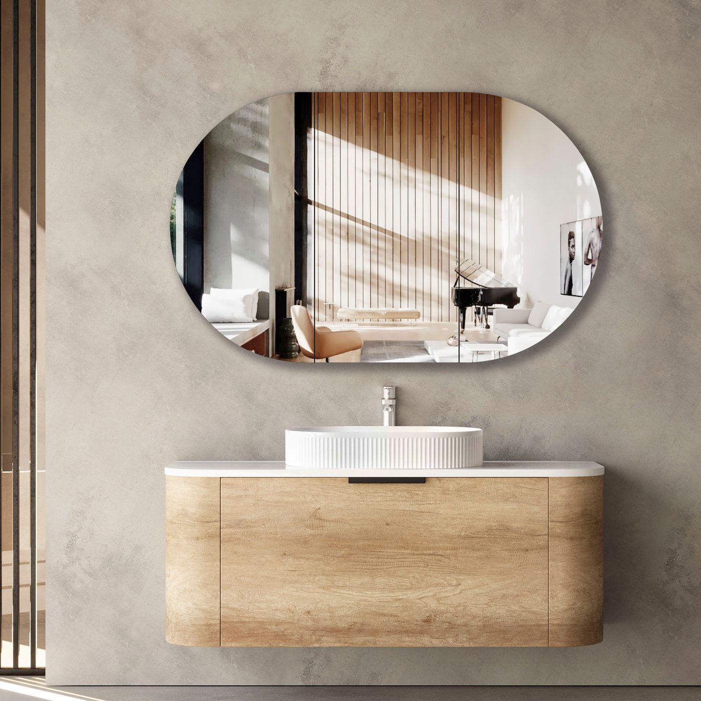 Otti Bondi Wall Hung Curve Vanity | Natural Oak & Black Oak