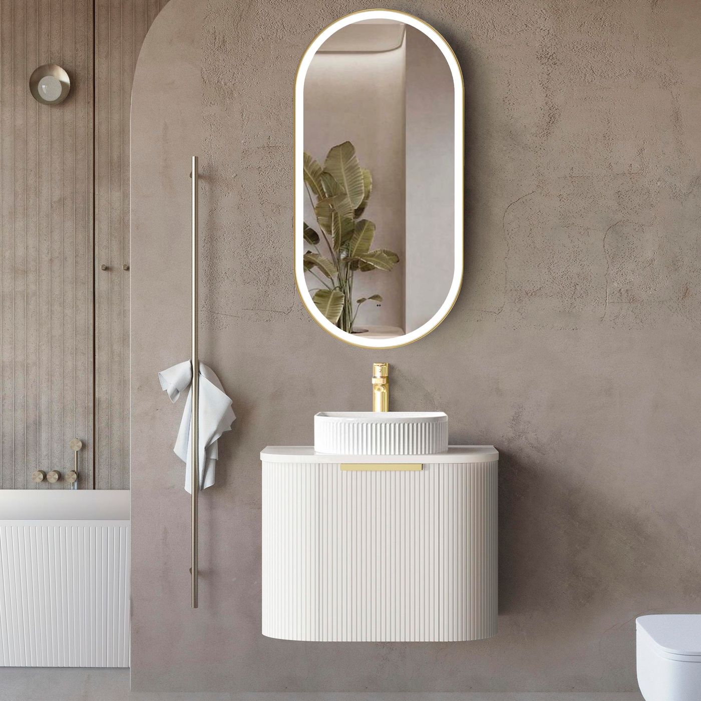 Otti Bondi Fluted Wall Hung Vanity | Satin White & Woodland Oak