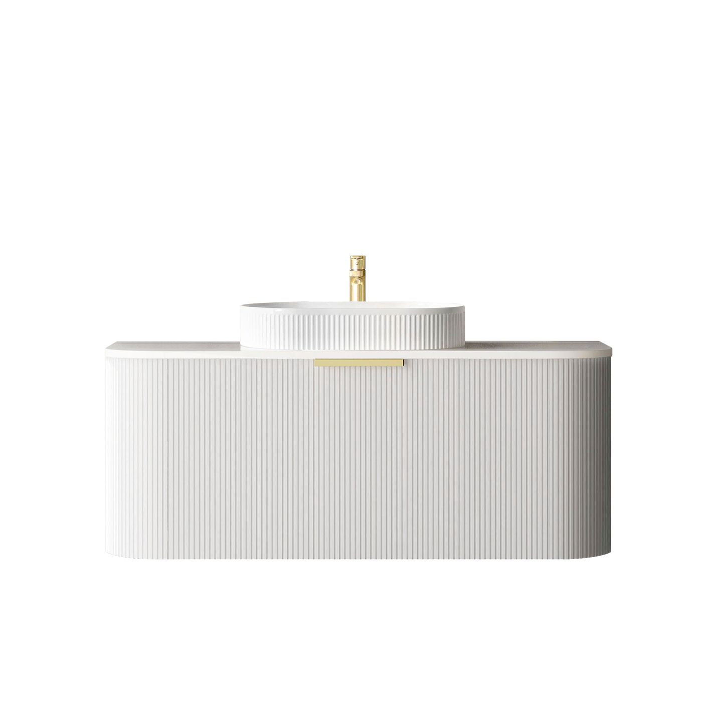 Otti Bondi Fluted Wall Hung Vanity | Satin White & Woodland Oak