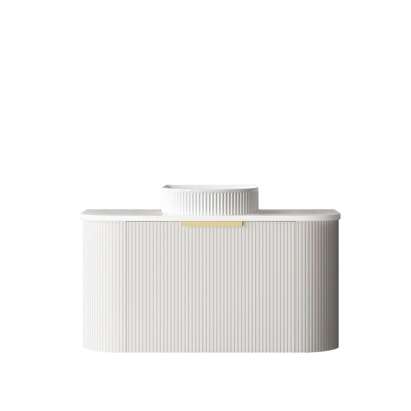 Otti Bondi Fluted Wall Hung Vanity | Satin White & Woodland Oak