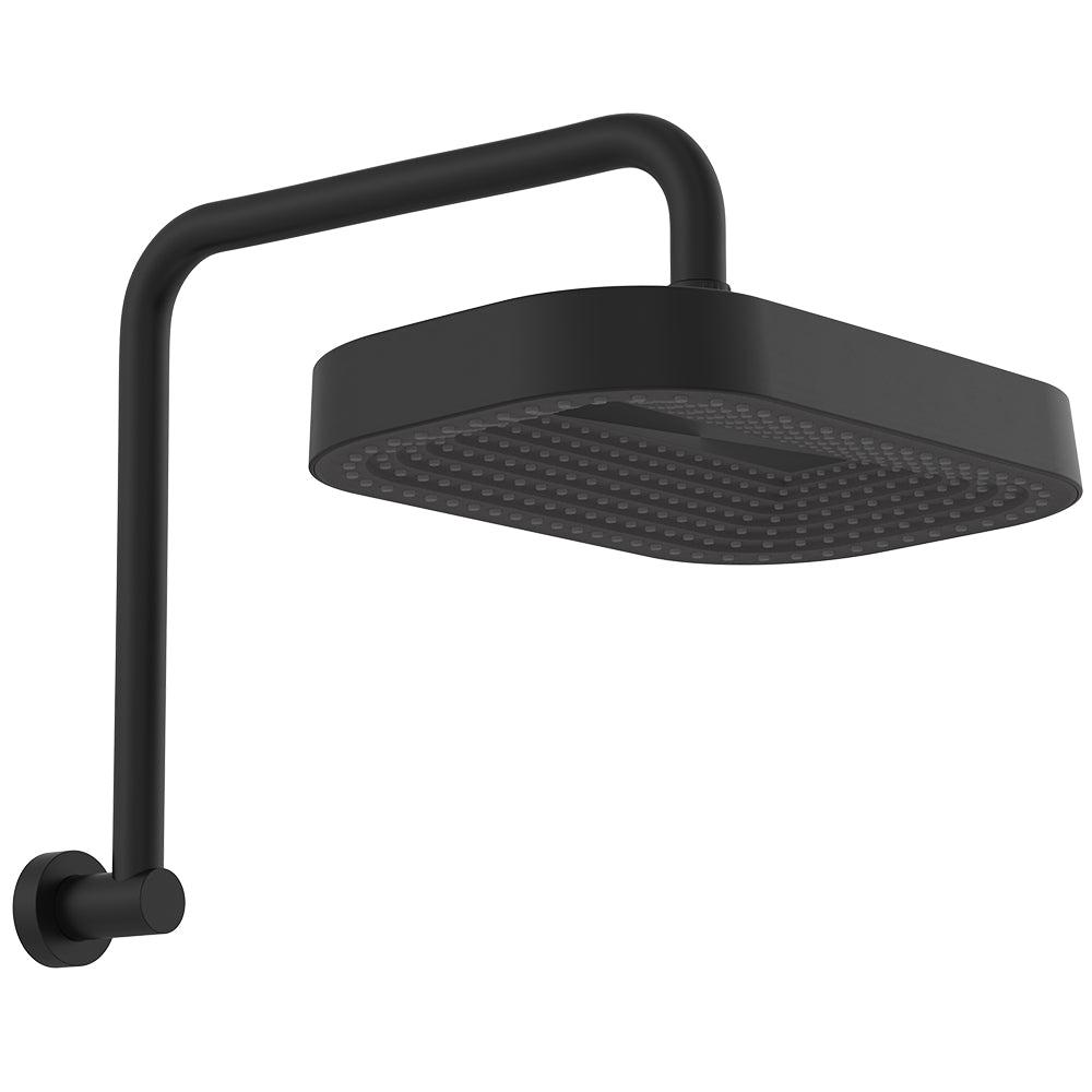 Fienza Kuro Gooseneck Shower Arm Set, Soft Square Head, Matte Black
