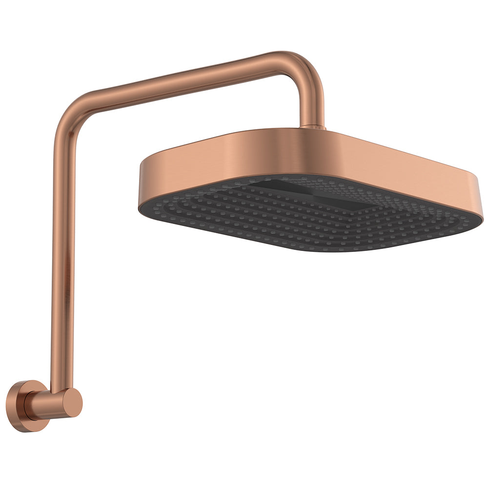 Fienza Kuro Gooseneck Shower Arm Set, Soft Square Head, Brushed Copper