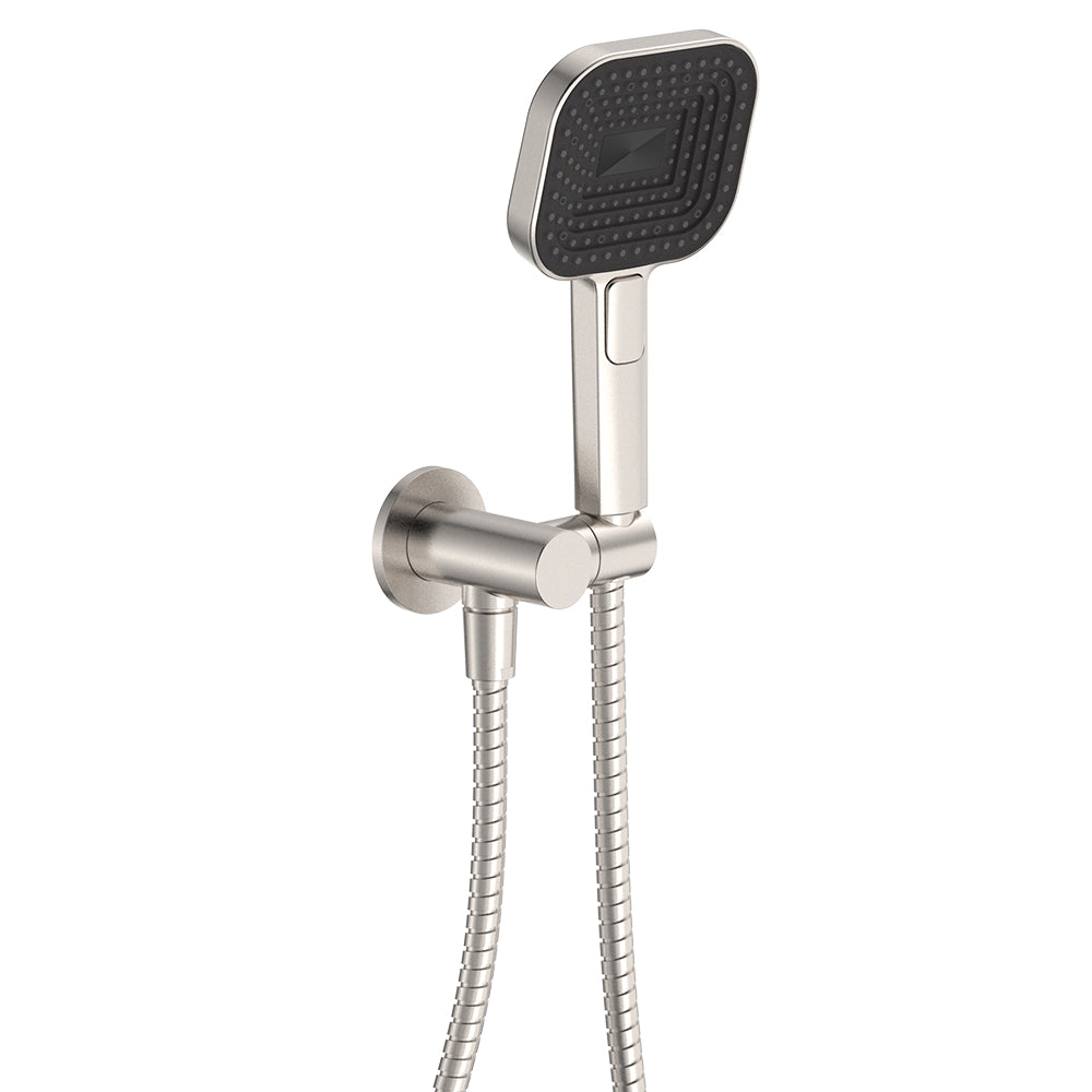 Fienza Kuro Hand Shower, Round Plate, Soft Square Head, Brushed Nickel