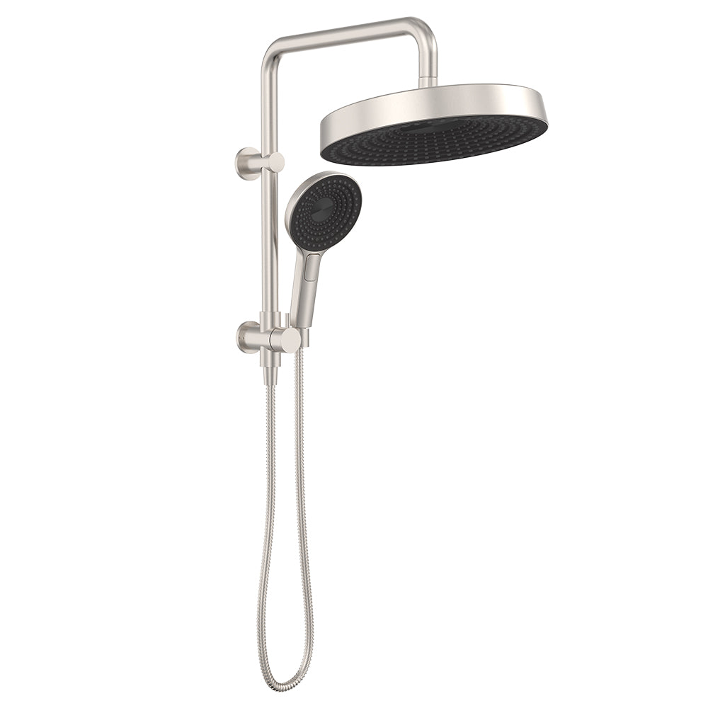 Fienza Kuro Twin Half-Rail Shower, Round Head, Brushed Nickel