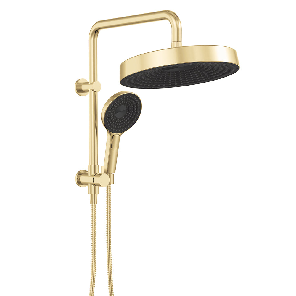 Fienza Kuro Twin Half-Rail Shower, Round Head, Urban Brass