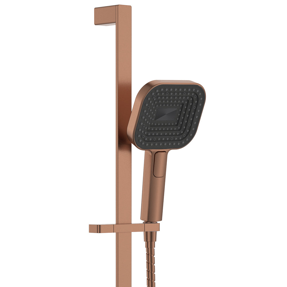 Fienza Kuro Rail Shower Soft Square Head, Brushed Copper