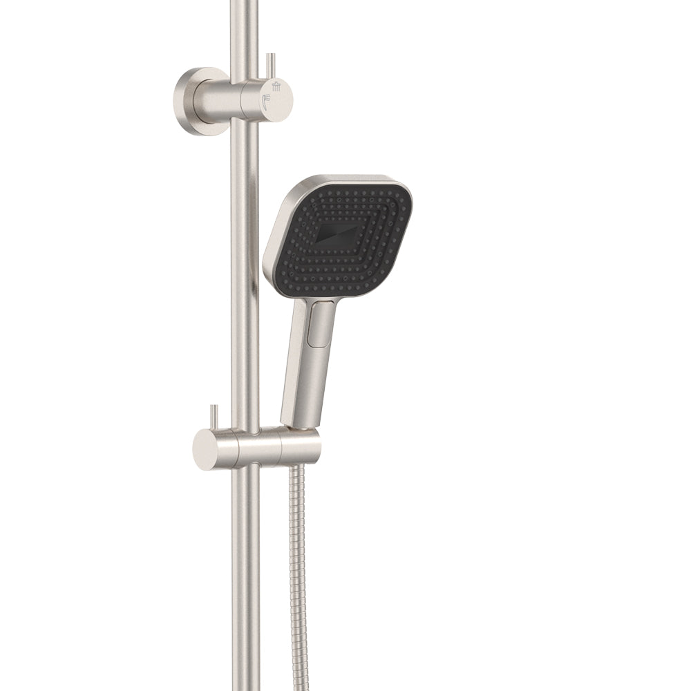 Fienza Kuro Twin Shower, Soft Square Head, Brushed Nickel