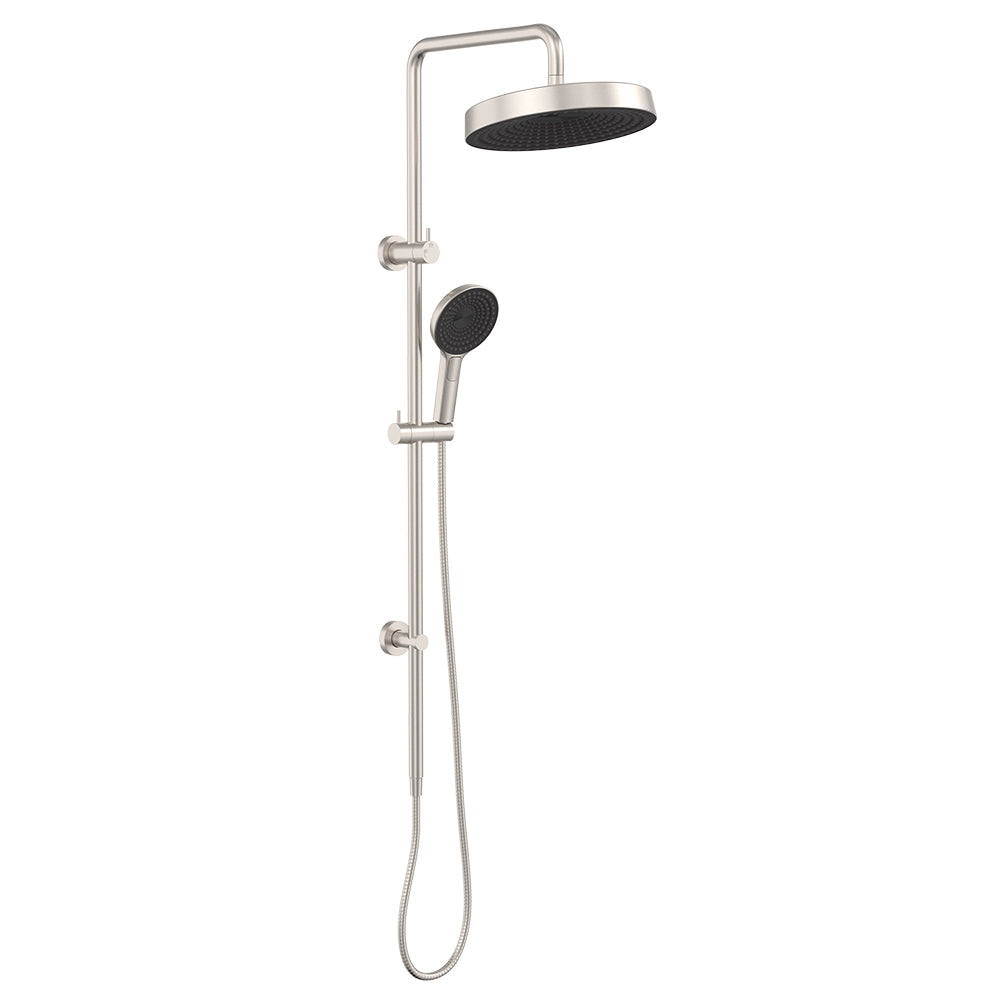 Fienza Kuro Twin Shower, Round Head, Brushed Nickel