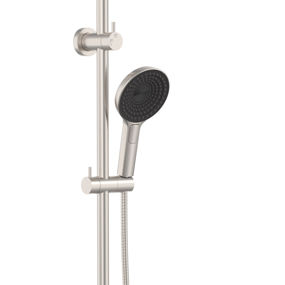 Fienza Kuro Twin Shower, Round Head, Brushed Nickel