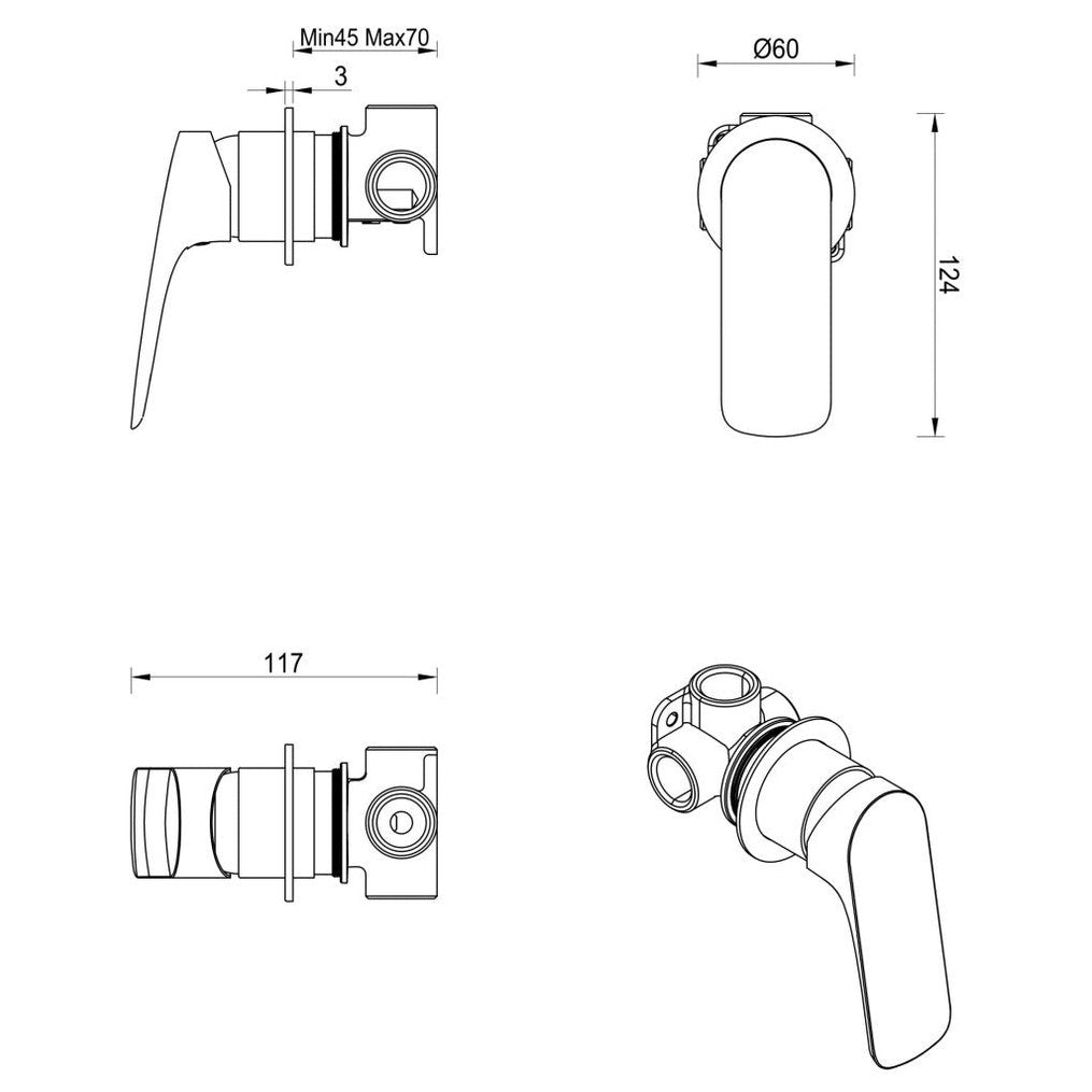 Bella Vista Kaza Shower Mixer - Round Plate - TRIM KIT ONLY