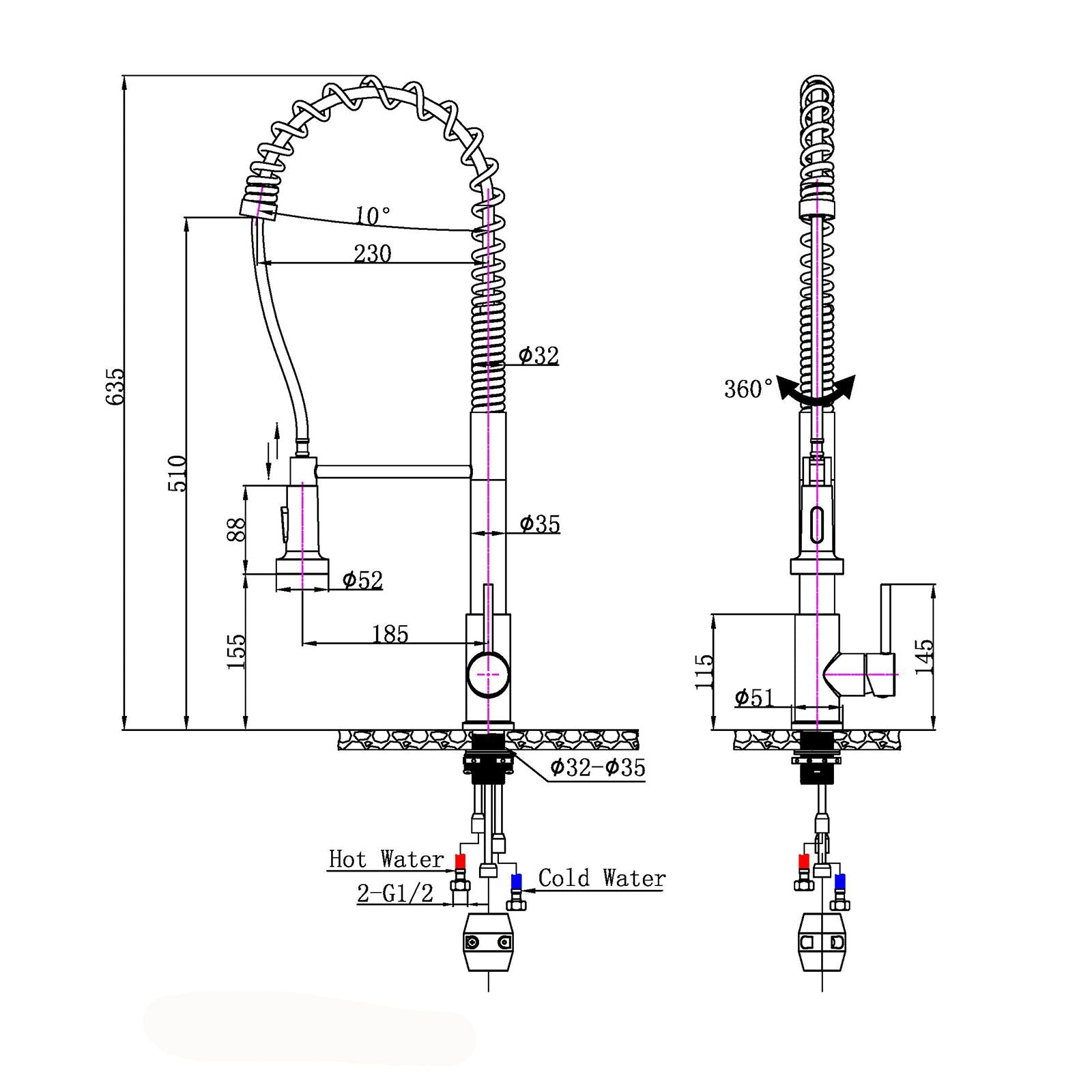 Carysil Tall Spring Pull Out Kitchen Sink Mixer Tap