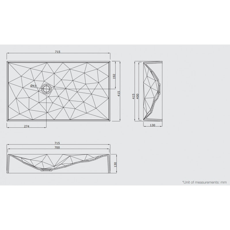 Sternhagen 715x415x130mm Kristall Above Counter Basin White or Black Glossy Bathroom Wash Basin Sani-Quartz Composite High-end