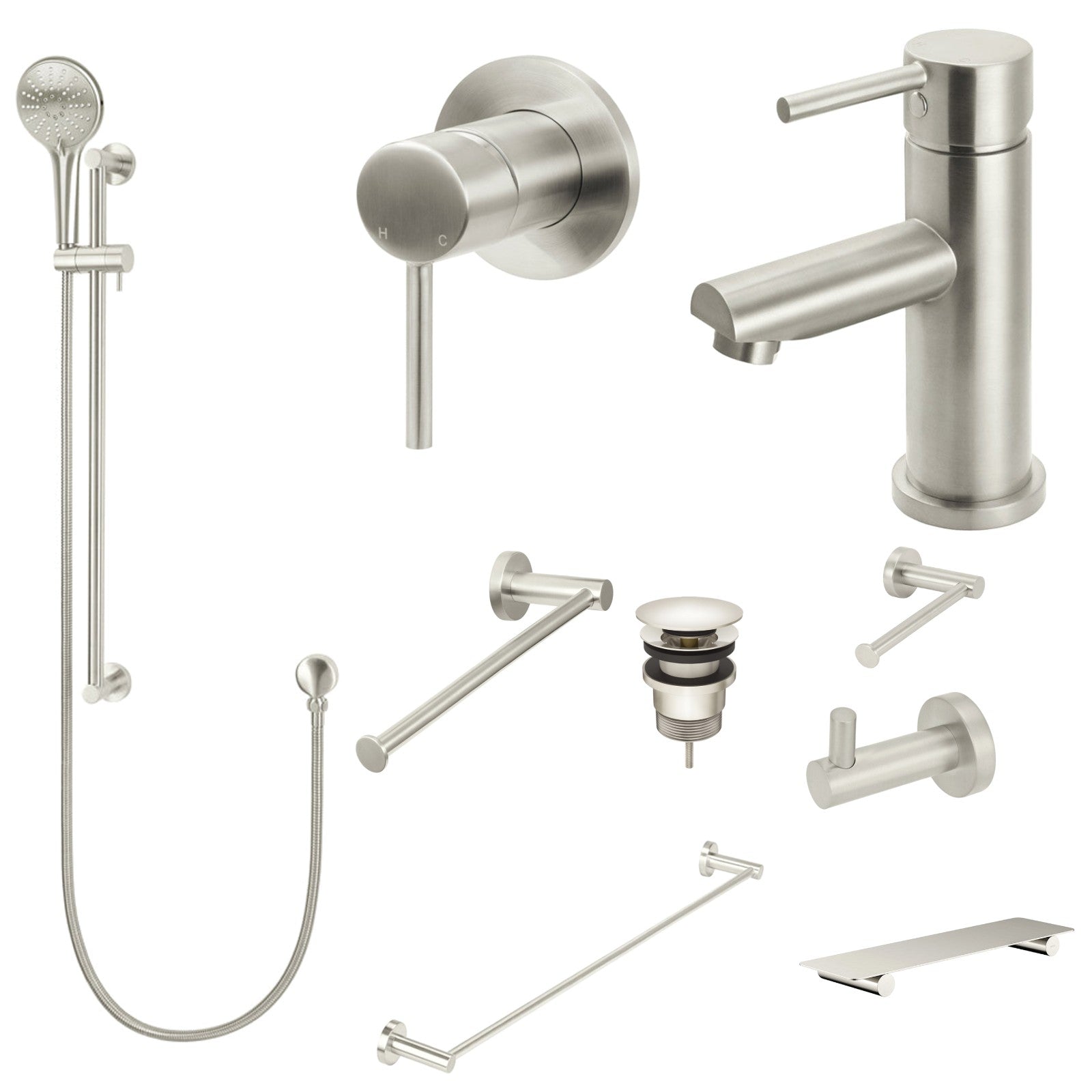Meir Round 10-Piece Bathroom Package - Brushed Nickel: every piece in the package
