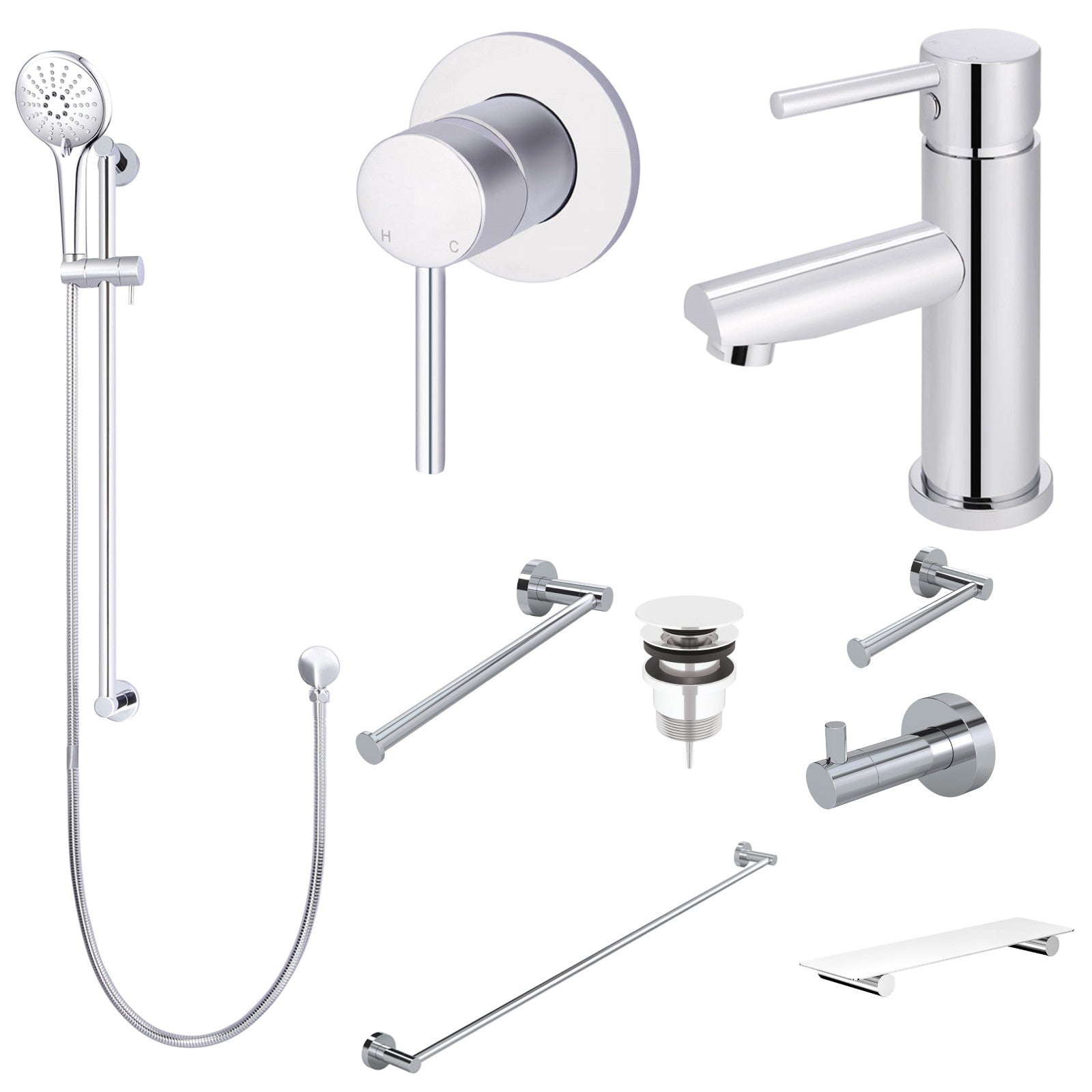 Meir Round 10-Piece Bathroom Package - Chrome: every piece in the package