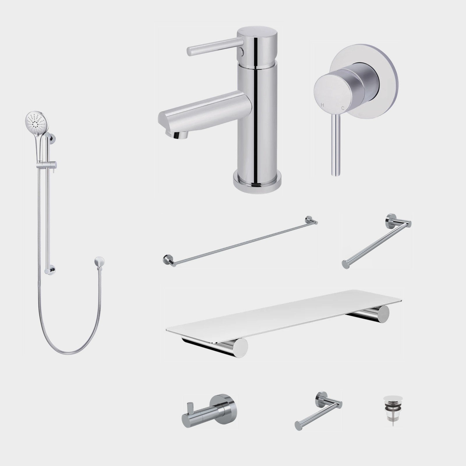 Meir Round 10-Piece Bathroom Package - Chrome: every piece in the package