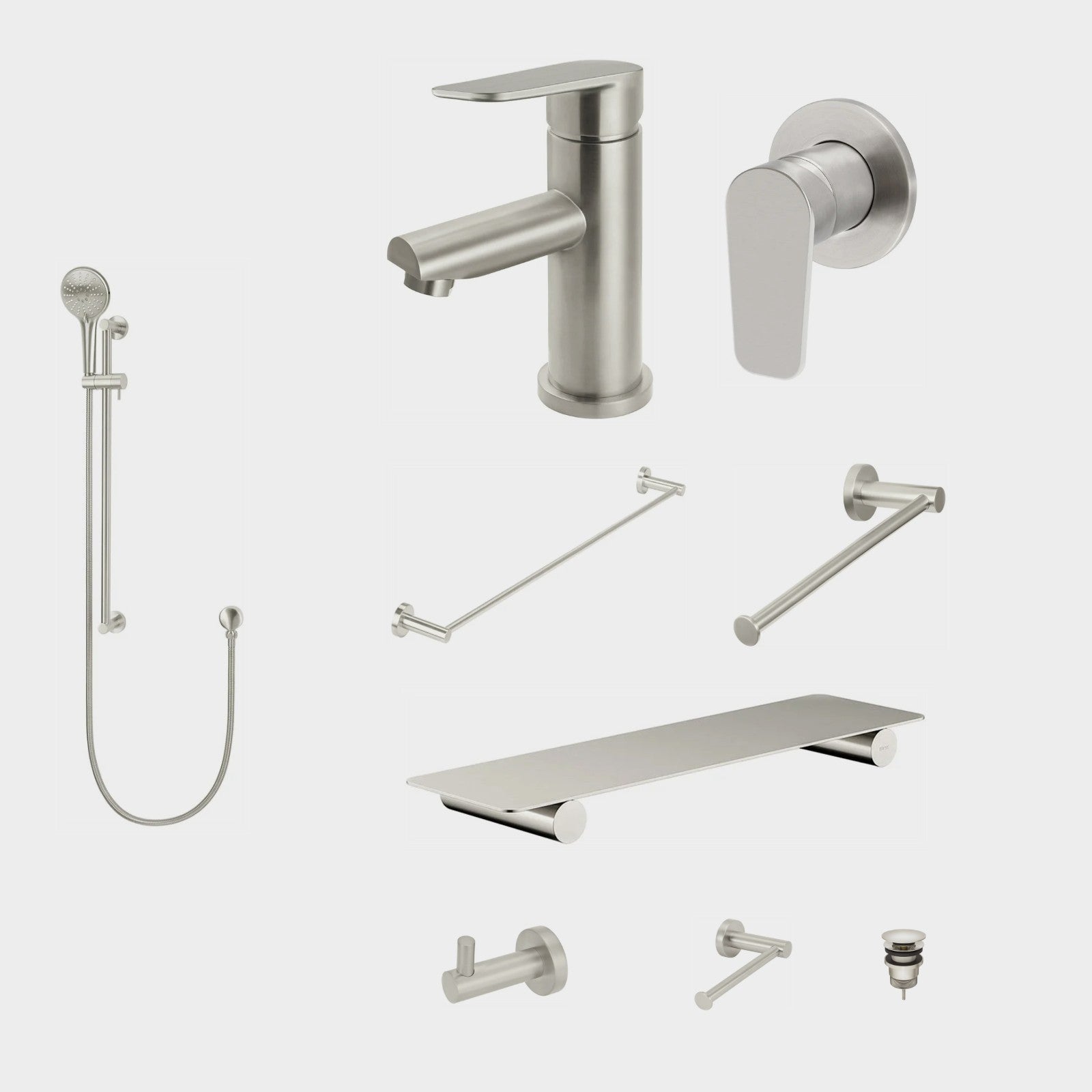 Meir Round Paddle 10-Piece Bathroom Package - Brushed Nickel: every piece in the package