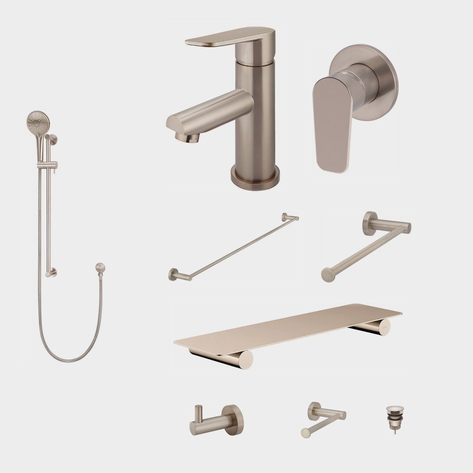 Meir Round Paddle 10-Piece Bathroom Package - Champagne: every piece in the package