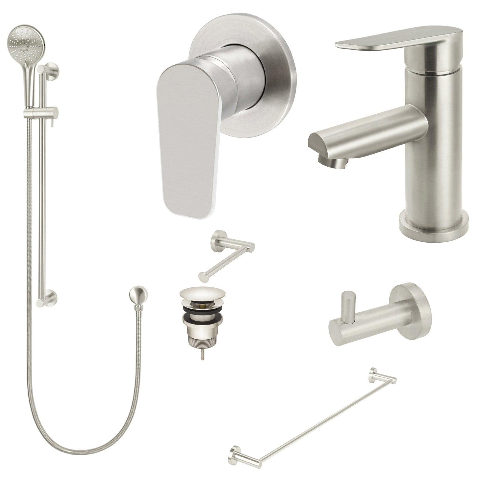 Meir Round Paddle 8-Piece Bathroom Package - Brushed Nickel: every piece in the package