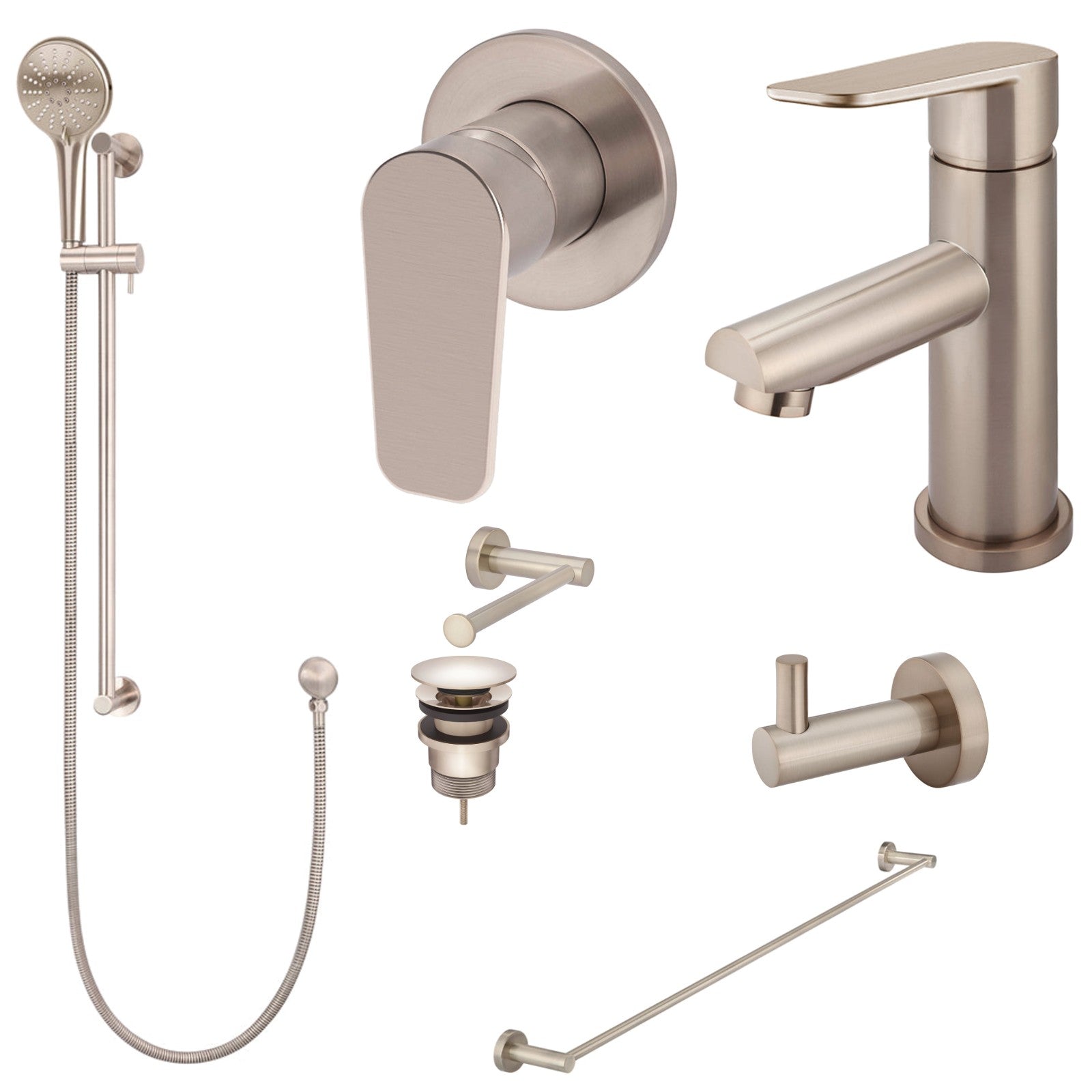Meir Round Paddle 8-Piece Bathroom Package - Champagne: every piece in the package