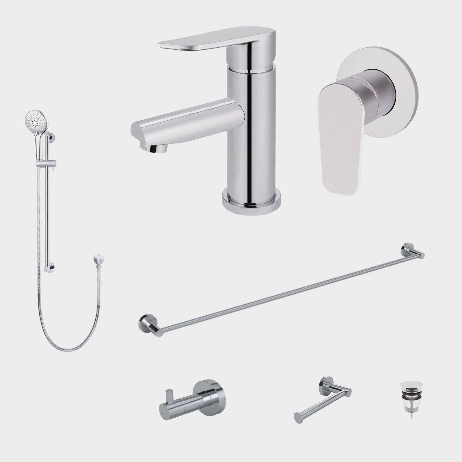 Meir Round Paddle 8-Piece Bathroom Package - Chrome: every piece in the package