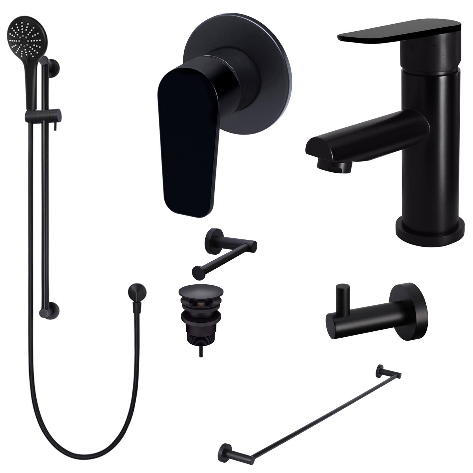 Meir Round Paddle 8-Piece Bathroom Package - Matte Black: every piece in the package