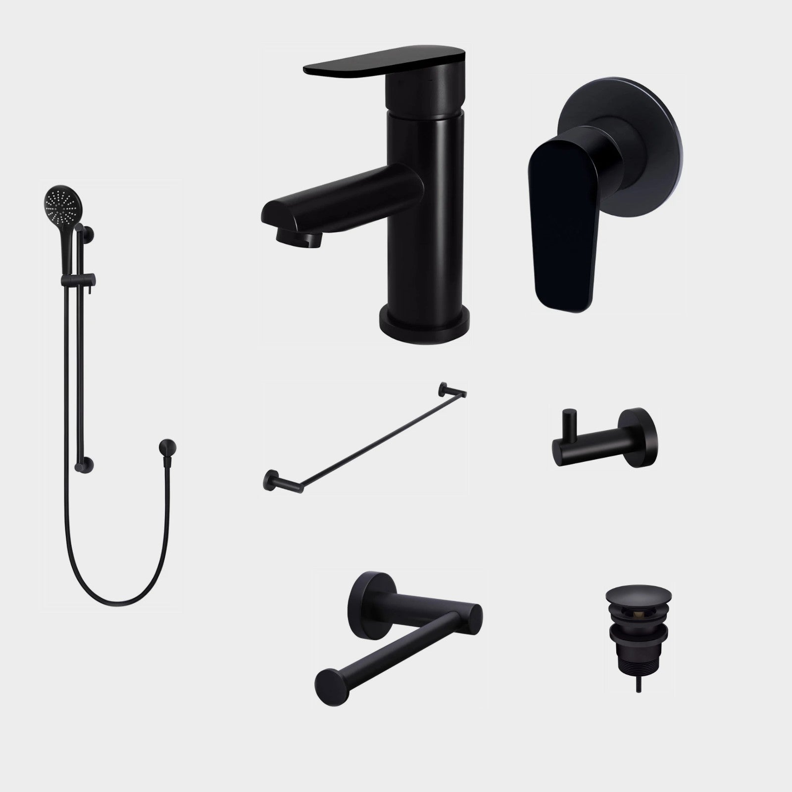 Meir Round Paddle 8-Piece Bathroom Package - Matte Black: every piece in the package
