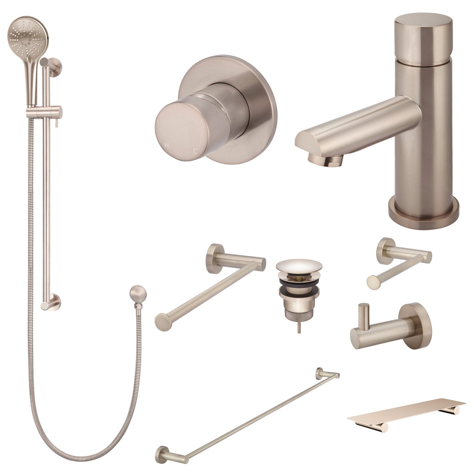 Meir Round Pinless 10-Piece Bathroom Package - Champagne: every piece in the package