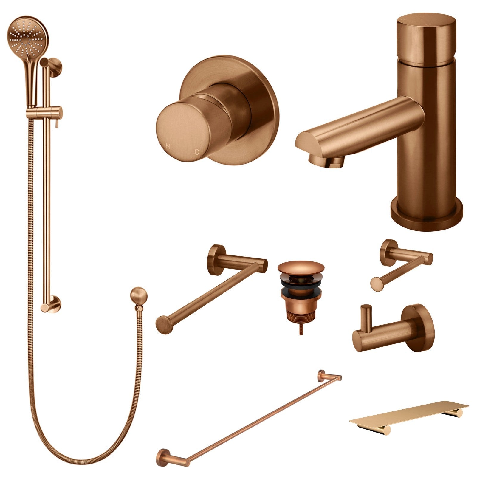 Meir Round Pinless 10-Piece Bathroom Package - Lustre Bronze: every piece in the package
