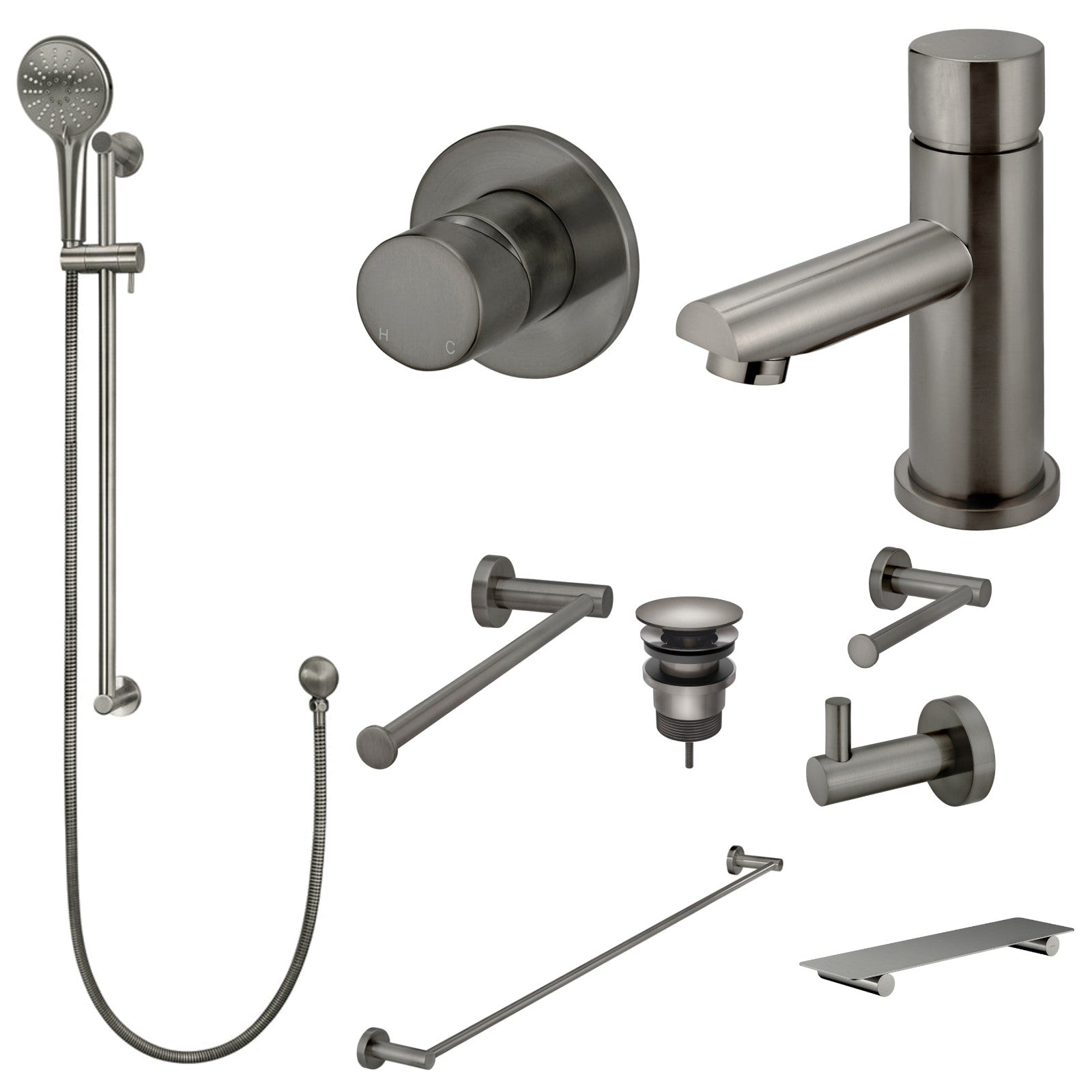 Meir Round Pinless 10-Piece Bathroom Package - Shadow: every piece in the package