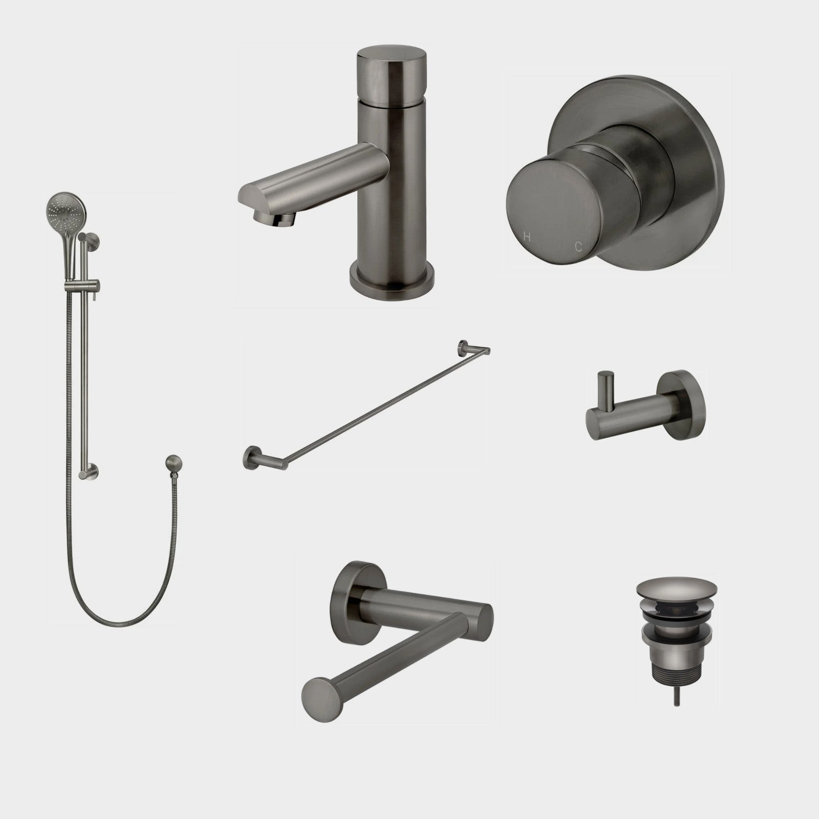 Meir Round Pinless 8-Piece Bathroom Package - Shadow: every piece in the package