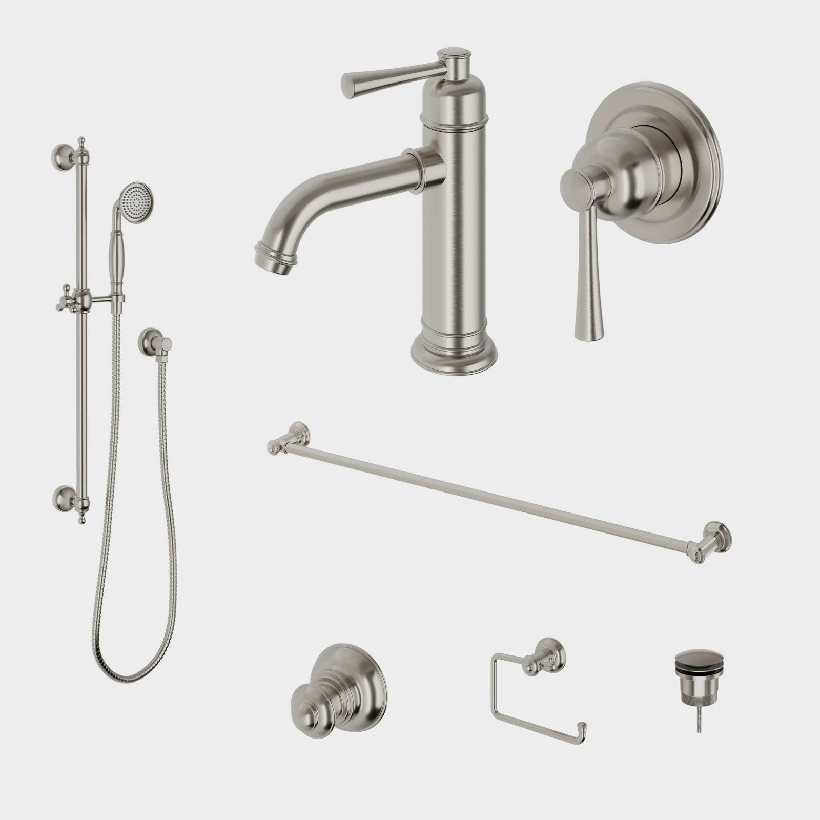 Phoenix Cromford 7-Piece Bathroom Package - Brushed Nickel: every piece in the package