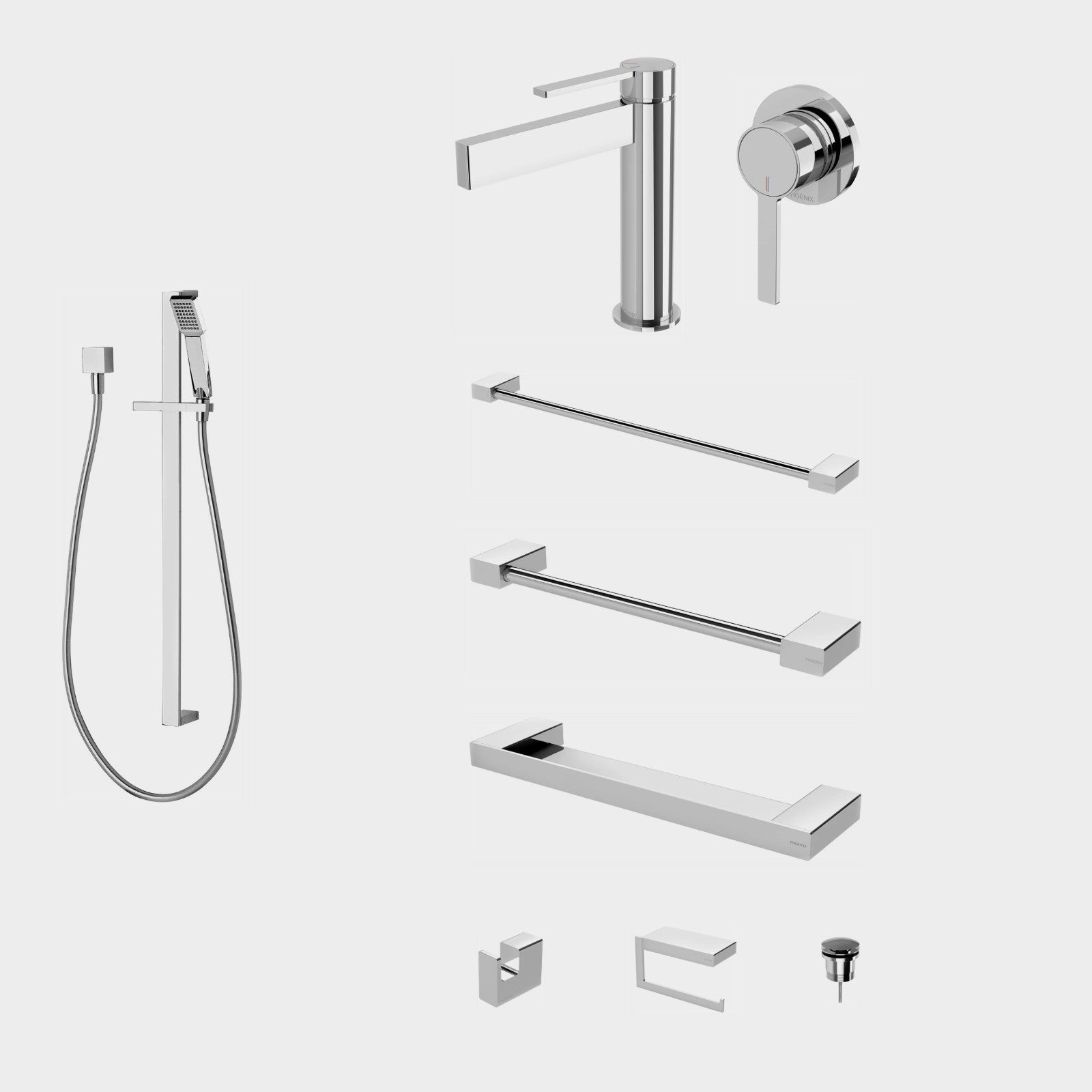 Phoenix Lexi MKII 9-Piece Bathroom Package - Chrome: every piece in the package