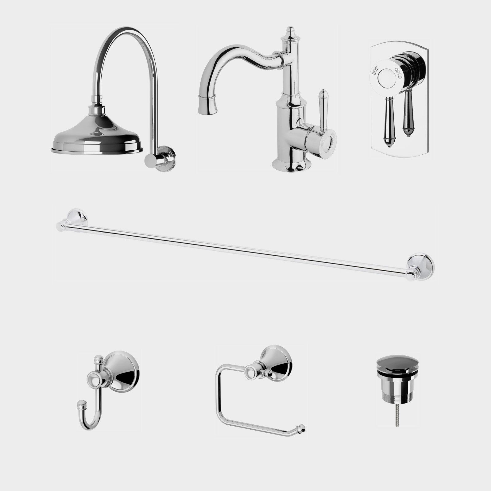 Phoenix Nostalgia 7-Piece Bathroom Package - Chrome: every piece in the package