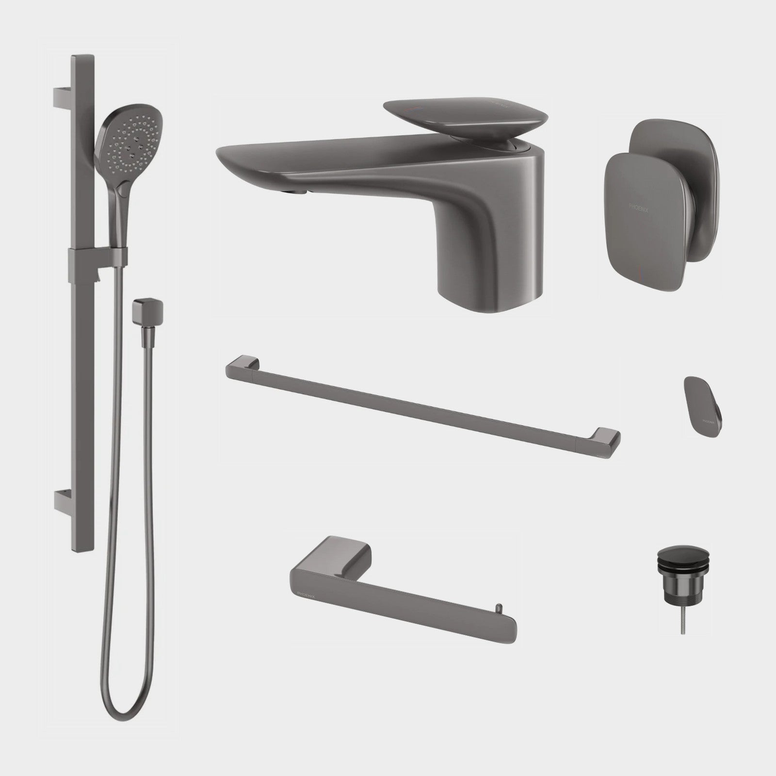 Phoenix Nuage 7-Piece Bathroom Package - Brushed Carbon: every piece in the package