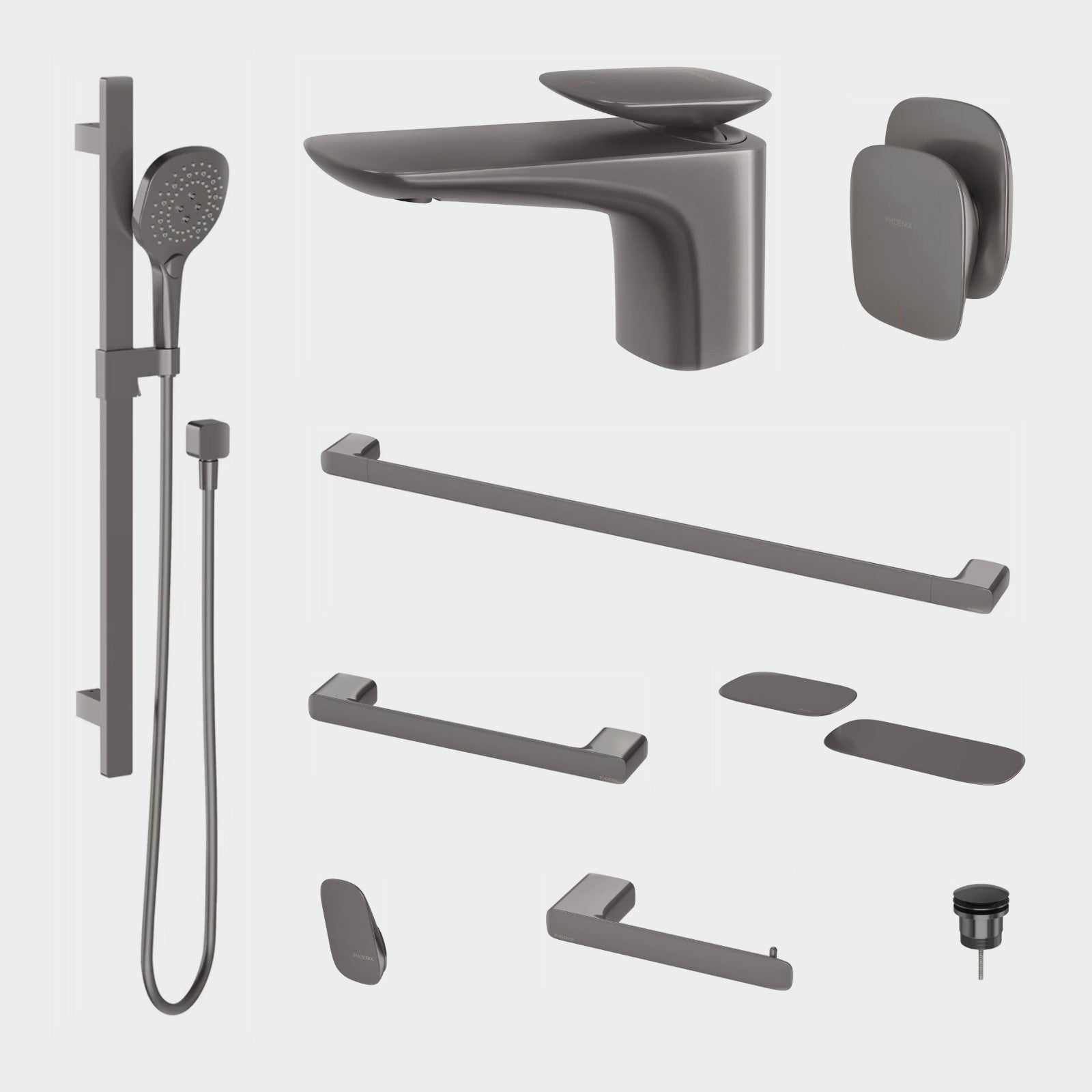 Phoenix Nuage 9-Piece Bathroom Package - Brushed Carbon: every piece in the package