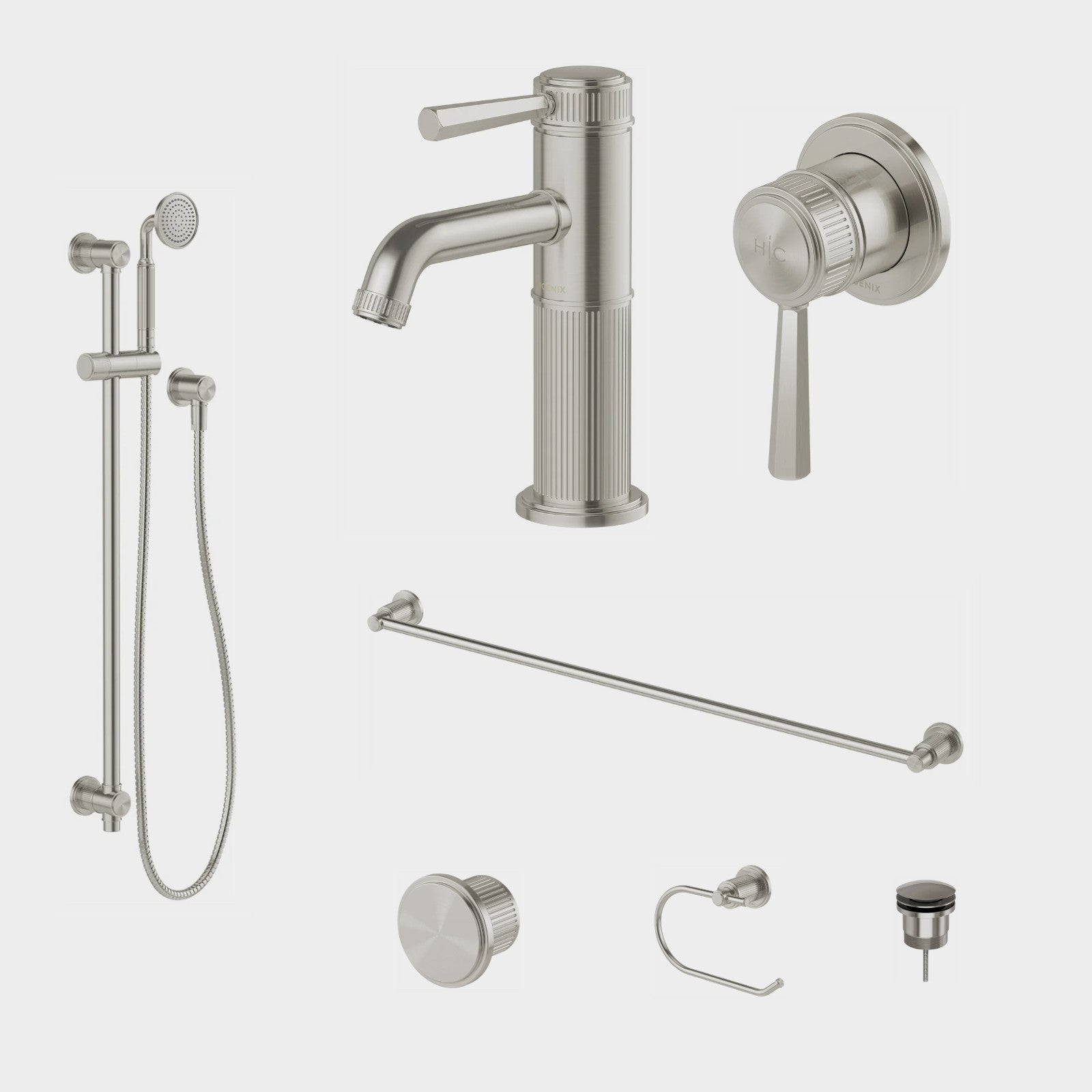 Phoenix Wiltern 7-Piece Bathroom Package - Brushed Nickel: every piece in the package