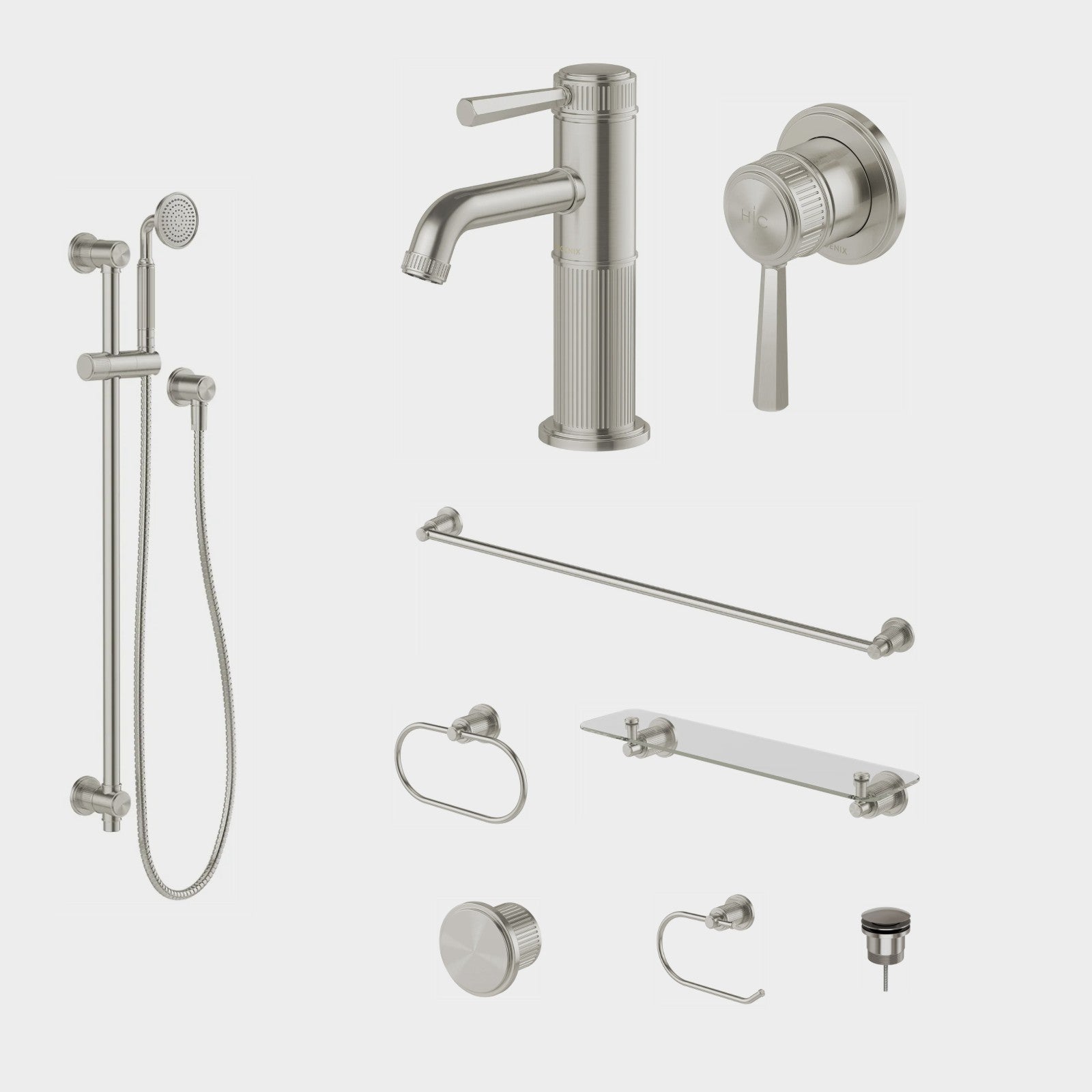 Phoenix Wiltern 9-Piece Bathroom Package - Brushed Nickel: every piece in the package