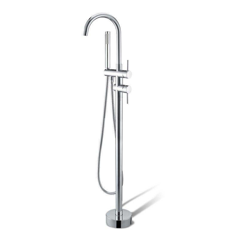 Norico Pentro Round Chrome Freestanding Bath Mixer With Hand held Shower